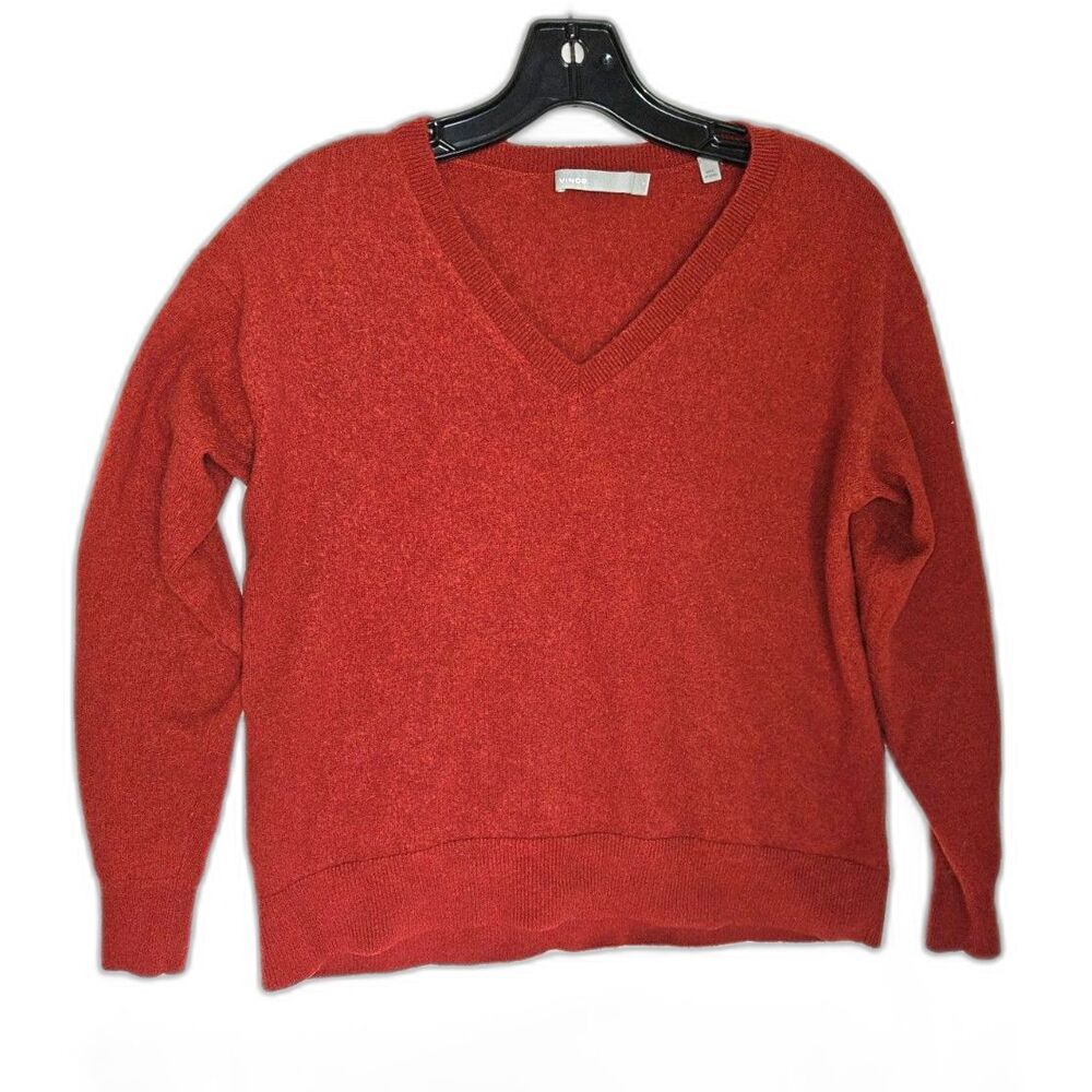VINCE Cashmere Wool Brick Red V Neck Normcore Pullover Sweater Small